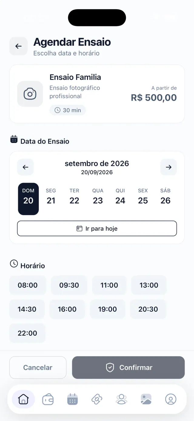 Agendamento de ensaio fotográfico no app Partiu Formatura