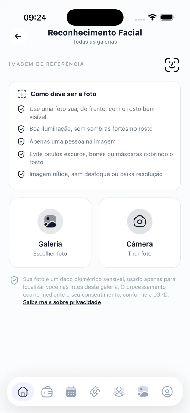 Pantalla de reconocimiento facial para encontrar tus fotos