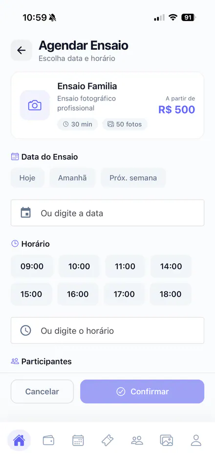 App agendar ensaio fotográfico