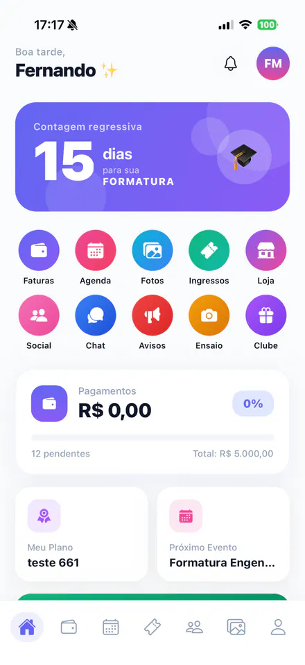App Partiu Formatura tela inicial do formando