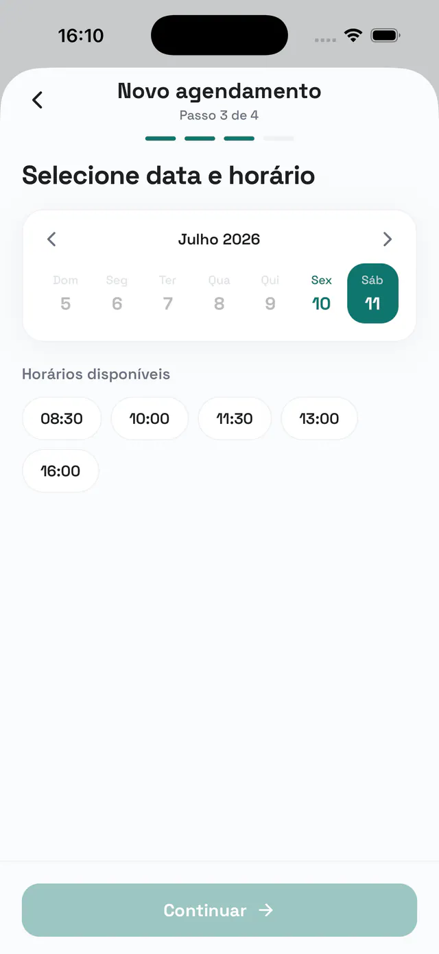 Assistant de réservation avec choix de la date et créneaux disponibles
