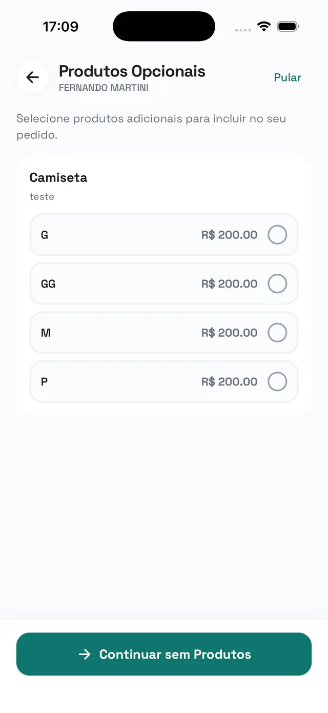 Produits optionnels avec déclinaisons et prix à ajouter à la commande